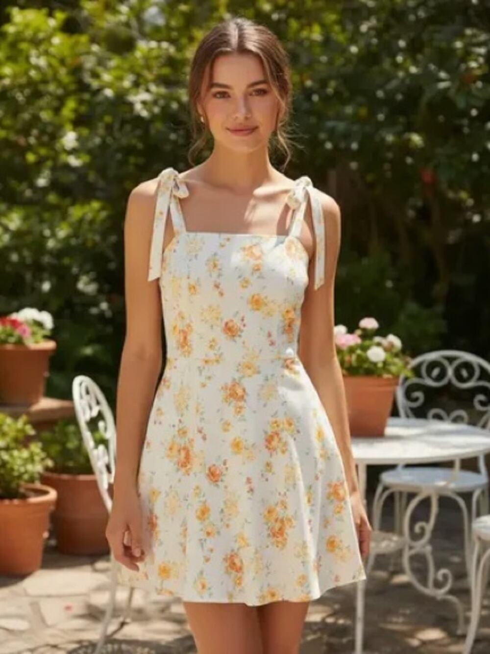 Zara Floral Poplin Ribbon Bow Sundress Orange Flowers